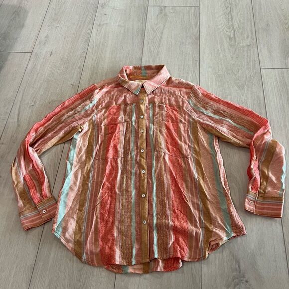 Anthropologie Maeve Calipatria Oversized Striped Button Up Top size 6 - Picture 1 of 9